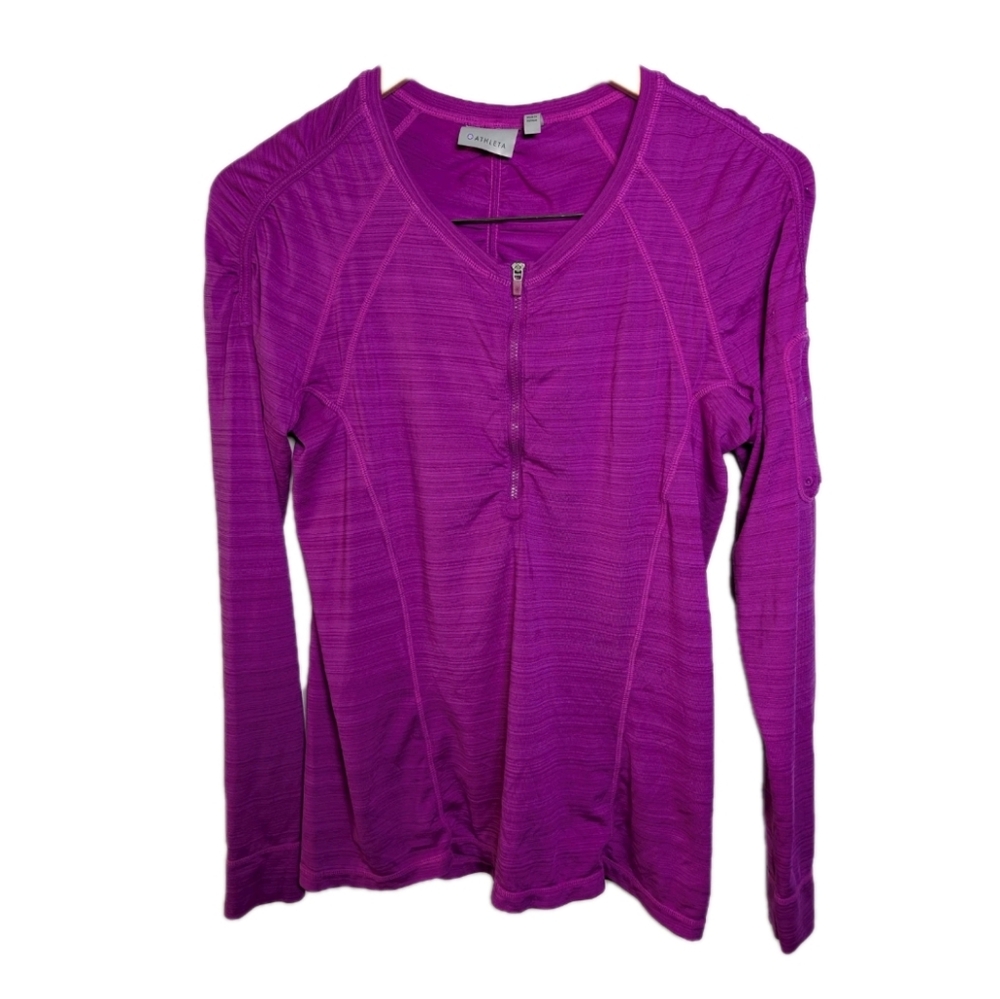 Athleta Long Sleeve Top Active Pink Women Size Large Rouched 1/2 Zip